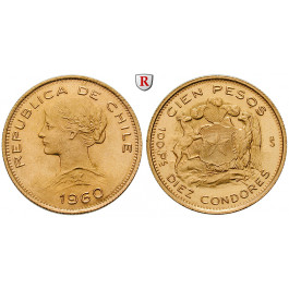 Chile, Republik, 100 Pesos 1926-1980, 18,31 g fein, vz-st