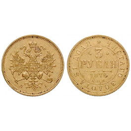 Russland, Alexander II., 3 Rubel 1874, 3,59 g fein, vz