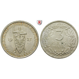 Weimarer Republik, 3 Reichsmark 1925, Rheinlande, A, vz, J. 321