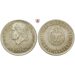 Weimarer Republik, 5 Reichsmark 1929, Lessing, A, ss, J. 336
