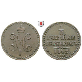 Russland, Nikolaus I., 1/2 Kopeke 1842, ss+