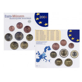 Bundesrepublik Deutschland, Euro-Kursmünzensatz 2004, Einzelplatte, Einzelsatz, st