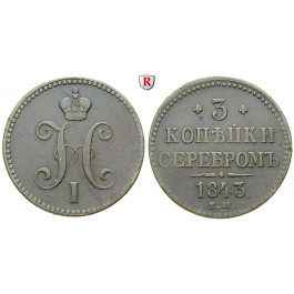 Russland, Nikolaus I., 3 Kopeken 1843, ss