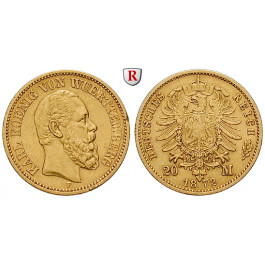Deutsches Kaiserreich, Württemberg, Karl, 20 Mark 1872, F, ss+, J. 290