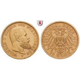 Deutsches Kaiserreich, Württemberg, Wilhelm II., 20 Mark 1900, F, vz, J. 296