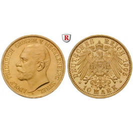 Deutsches Kaiserreich, Mecklenburg-Strelitz, Adolf Friedrich V., 10 Mark 1905, Portrait / Wappen, A, 3,58 g fein, PP, J. 239