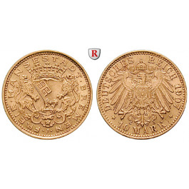 Deutsches Kaiserreich, Bremen, 10 Mark 1907, J, vz-st, J. 204