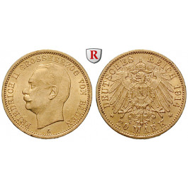 Deutsches Kaiserreich, Baden, Friedrich II., 20 Mark 1914, G, vz, J. 192
