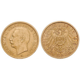 Deutsches Kaiserreich, Baden, Friedrich II., 20 Mark 1913, G, vz, J. 192