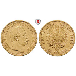 Deutsches Kaiserreich, Hessen, Ludwig III., 20 Mark 1874, Portrait / Reichsadler, H, ss, J. 217