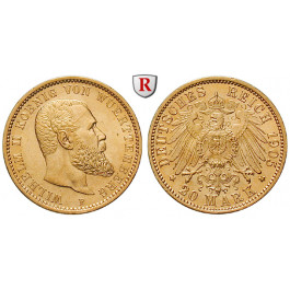 Deutsches Kaiserreich, Württemberg, Wilhelm II., 20 Mark 1905, F, vz-st, J. 296