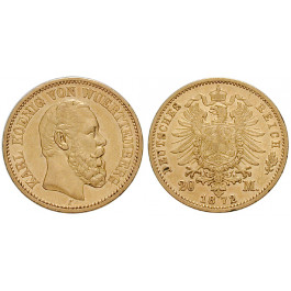 Deutsches Kaiserreich, Württemberg, Karl, 20 Mark 1872, F, vz, J. 290