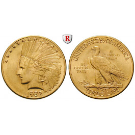 USA, 10 Dollars 1932, 15,05 g fein, f.st