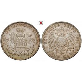 Deutsches Kaiserreich, Hamburg, 5 Mark 1913, J, st, J. 65