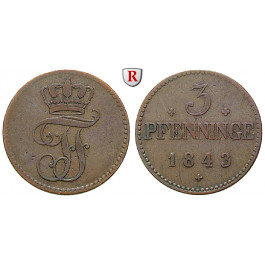 Mecklenburg, Mecklenburg-Schwerin, Friedrich Franz II., 3 Pfennig 1843, ss+