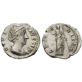 Römische Kaiserzeit, Faustina I., Frau des Antoninus Pius, Denar nach 141 n.Chr., vz-st