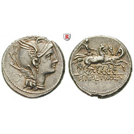 Römische Republik, Appius Claudius Pulcher, T. Manlius Mancinus, und Q. Urbinus, Denar 111-110 v.Chr., vz