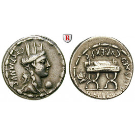 Römische Republik, M. Plaetorius Cestianus, Denar 57 v.Chr., ss+