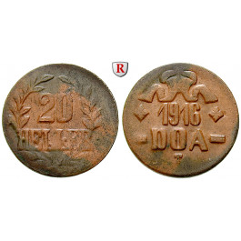 Nebengebiete, Deutsch-Ostafrika, 20 Heller 1916, Drei Blätter / Kleine Krone, T, ss, J. 726a