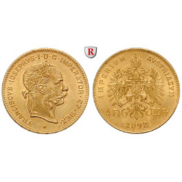 Österreich, Kaiserreich, Franz Joseph I., 4 Gulden 1892, 2,9 g fein, st