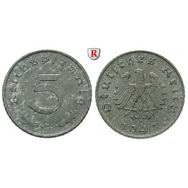 Alliierte Besatzung, 5 Reichspfennig 1947, ohne Hakenkreuz, A, vz+, J. 374