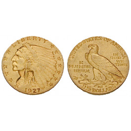 USA, 2 1/2 Dollars 1927, 3,76 g fein, ss