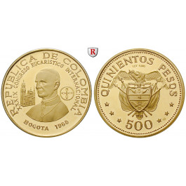Kolumbien, Republik, 500 Pesos 1968, 19,35 g fein, PP
