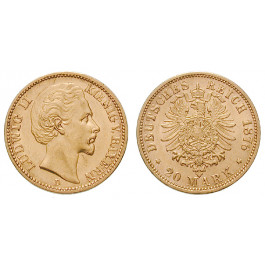 Deutsches Kaiserreich, Bayern, Ludwig II., 20 Mark 1876, D, vz-st, J. 197