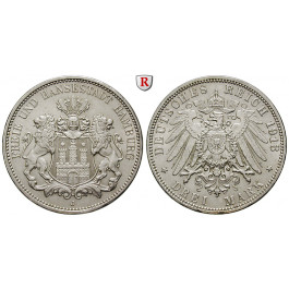 Deutsches Kaiserreich, Hamburg, 3 Mark 1912, J, vz, J. 64