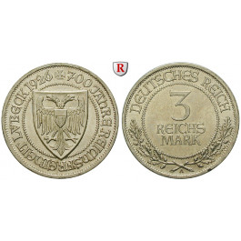 Weimarer Republik, 3 Reichsmark 1926, Lübeck, A, st, J. 323
