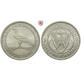 Weimarer Republik, 3 Reichsmark 1930, Rheinlandräumung, D, st, J. 345