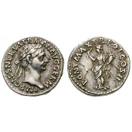 Römische Kaiserzeit, Traianus, Denar 98-99, ss+