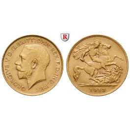 Grossbritannien, George V., Half-Sovereign 1913, 3,66 g fein, vz