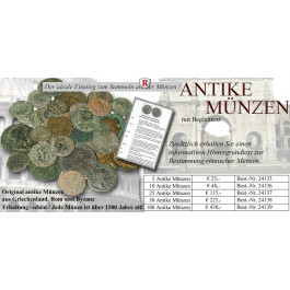 10 original antike Münzen aus Griechenland, Rom und Byzanz+Text