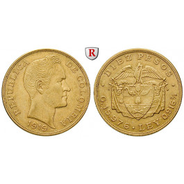 Kolumbien, Republik, 10 Pesos 1919, 14,65 g fein, ss+