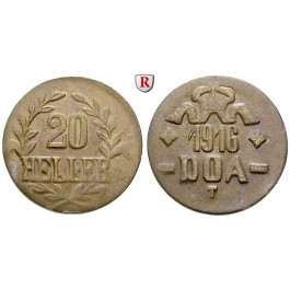 Nebengebiete, Deutsch-Ostafrika, 20 Heller 1916, Drei Blätter / Kleine Krone, T, st, J. 726b