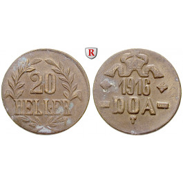 Nebengebiete, Deutsch-Ostafrika, 20 Heller 1916, Drei Blätter / Kleine Krone, T, f.st, J. 726b