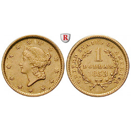 USA, Dollar 1849-1854, 1,5 g fein, ss-vz