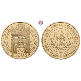 Frankreich, V. Republik, 500 Francs-70 Ecus 1990, 15,64 g fein, PP