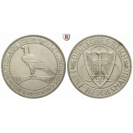 Weimarer Republik, 5 Reichsmark 1930, Rheinlandräumung, F, vz/vz-st, J. 346