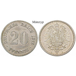 Deutsches Kaiserreich, 20 Pfennig 1874, F, vz+, J. 5