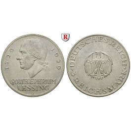Weimarer Republik, 3 Reichsmark 1929, Lessing, D, f.vz, J. 335