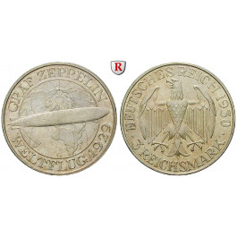 Weimarer Republik, 3 Reichsmark 1930, Zeppelin, G, vz, J. 342