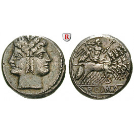 Römische Republik, Romano-kampanische Prägungen, Didrachme (Quadrigatus) 225-212 v.Chr., ss+