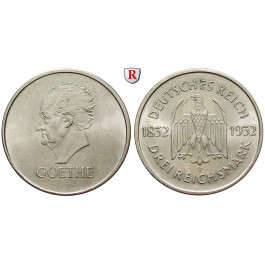 Weimarer Republik, 3 Reichsmark 1932, Goethe, F, f.st, J. 350