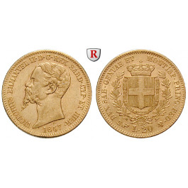 Italien, Königreich Sardinien, Vittorio Emanuele II., 20 Lire 1857, 5,81 g fein, vz
