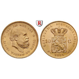 Niederlande, Königreich, Willem III., 10 Gulden 1885, 6,06 g fein, st