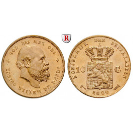Niederlande, Königreich, Willem III., 10 Gulden 1880, 6,06 g fein, st