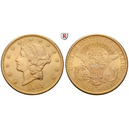 USA, 20 Dollars 1897, 30,09 g fein, f.st