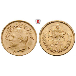 Iran, Mohammed Riza Pahlevi, 1/2 Pahlavi 1950-1979, 3,66 g fein, vz-st